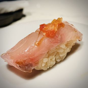 Hidden Omakase - KANPACHI (Amberjack with Tomato Garlic) - Sushi Bars Near Me - Houston, Texas Hidden Omakase - KANPACHI (Amberjack with Tomato Garlic) - Sushi Bars Near Me - Houston, Texas
