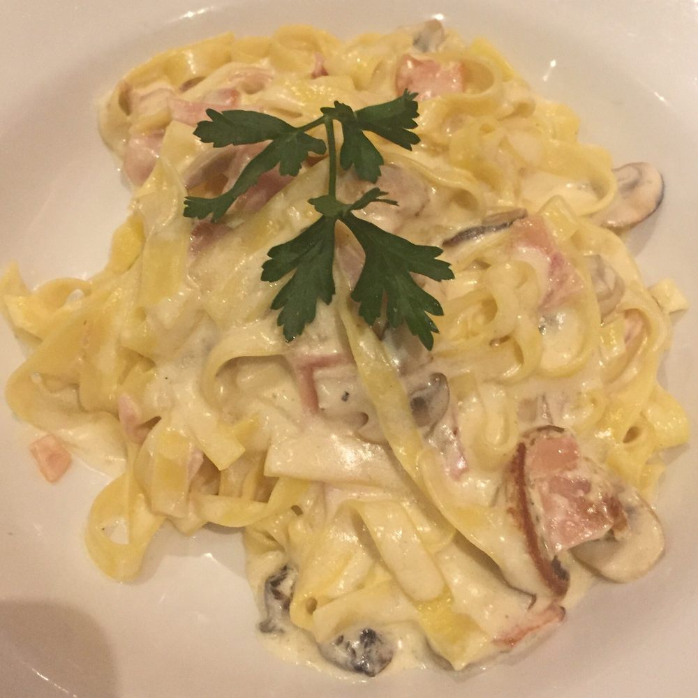 Bizzarro - Fettuccine con Prosciutto e Funghi - Italian Near Me - London, XGL Bizzarro - Fettuccine con Prosciutto e Funghi - Italian Near Me - London, XGL