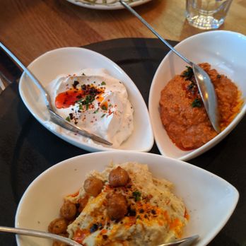 Troya - Trio dip mezze (not pictured: their amazing pita bread, we always order extra) - Mediterranean Near Me - San Francisco, California Troya - Trio dip mezze (not pictured: their amazing pita bread, we always order extra) - Mediterranean Near Me - San Francisco, California