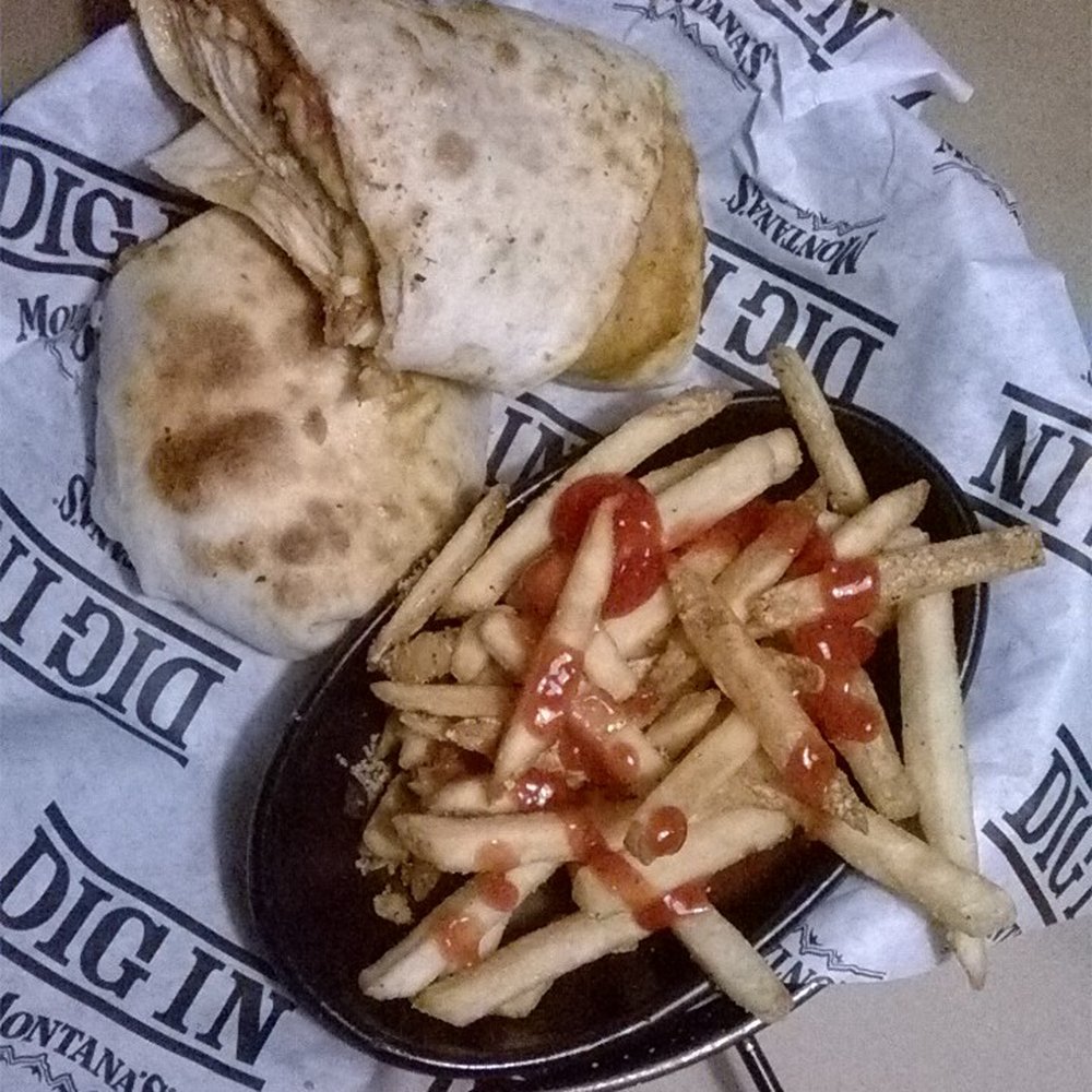 Montana's - smokehouse wrap - bland looking before ketchup added - Comfort Food Near Me - Brampton, Ontario Montana's - smokehouse wrap - bland looking before ketchup added - Comfort Food Near Me - Brampton, Ontario