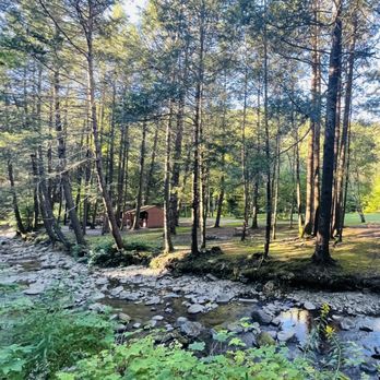 Russell Brook Campsite - Another photo of the cute cabins and beautiful scenery - Campgrounds Near Me - Roscoe, New York Russell Brook Campsite - Another photo of the cute cabins and beautiful scenery - Campgrounds Near Me - Roscoe, New York
