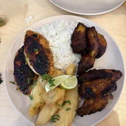 Baked Chicken Plate with white rice, sub fried yuca & sweet plantains! They absolutely hooked it up and this is my fav meal here Baked Chicken Plate with white rice, sub fried yuca & sweet plantains! They absolutely hooked it up and this is my fav meal here