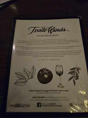 Menu photo 1 TradeWinds Italian Restaurant Niceville, FL