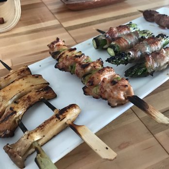 Oak & Coal - Mushroom ($3), chicken ($4), bacon asparagus ($3.50), chicken heart ($4) - Japanese Near Me - Costa Mesa, California