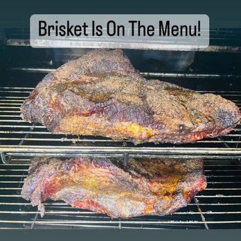 Hungry Hog - two ribs on a grill with the words brisket is on the menu - Food Trucks Near Me - Visalia, California