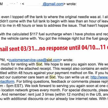 Sixt Rent A Car - My initial email to customer service on 03/31. Took only 11 days to get it resolved. FAIL! - Car Rental Near Me - San Francisco, California Sixt Rent A Car - My initial email to customer service on 03/31. Took only 11 days to get it resolved. FAIL! - Car Rental Near Me - San Francisco, California