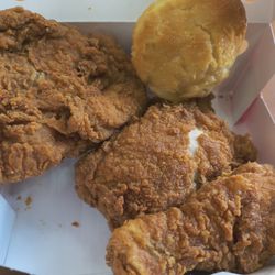 Krispy Krunchy Chicken - 3 piece dark w/biscuit. EXCELLENT FRIED CHICKEN!