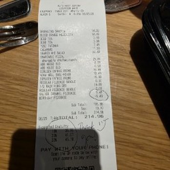 BJ's Restaurant & Brewhouse - our bill - Pizza Near Me - West Covina, California