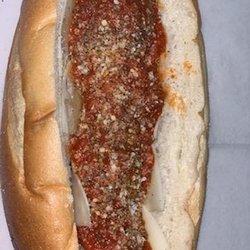 R&C Deli - Meatball Parmigiana with homemade sauce, provolone cheese and topped with grated cheese.