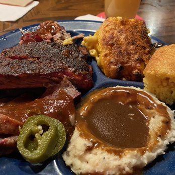 Dinosaur Bar-B-Que - Pick 3 sampler, pulled pork, brisket, pork ribs, mac&cheese mashed potatoes, and don't forget the cornbread... you'll eat it all - Barbeque Near Me - Syracuse, New York Dinosaur Bar-B-Que - Pick 3 sampler, pulled pork, brisket, pork ribs, mac&cheese mashed potatoes, and don't forget the cornbread... you'll eat it all - Barbeque Near Me - Syracuse, New York