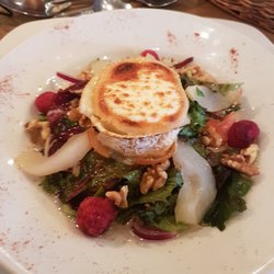 Ripples Restaurant - Salad - caramelised goats cheese, poached pears, raspberries, walnuts, green leaves and red onions