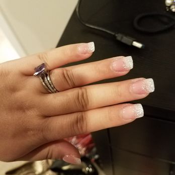 Lake Tye Nails & Spa - White and pink set with glittery tips - Nail Salons Near Me - Monroe, Washington