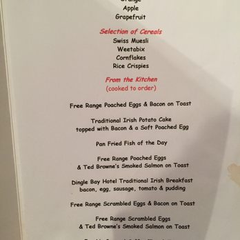 Dingle Bay Hotel - Breakfast menu - Hotels Near Me - Dingle, Kentucky