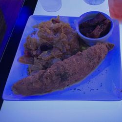 Bar on the River - Fried whiting, cabbage over white rice, candied yams