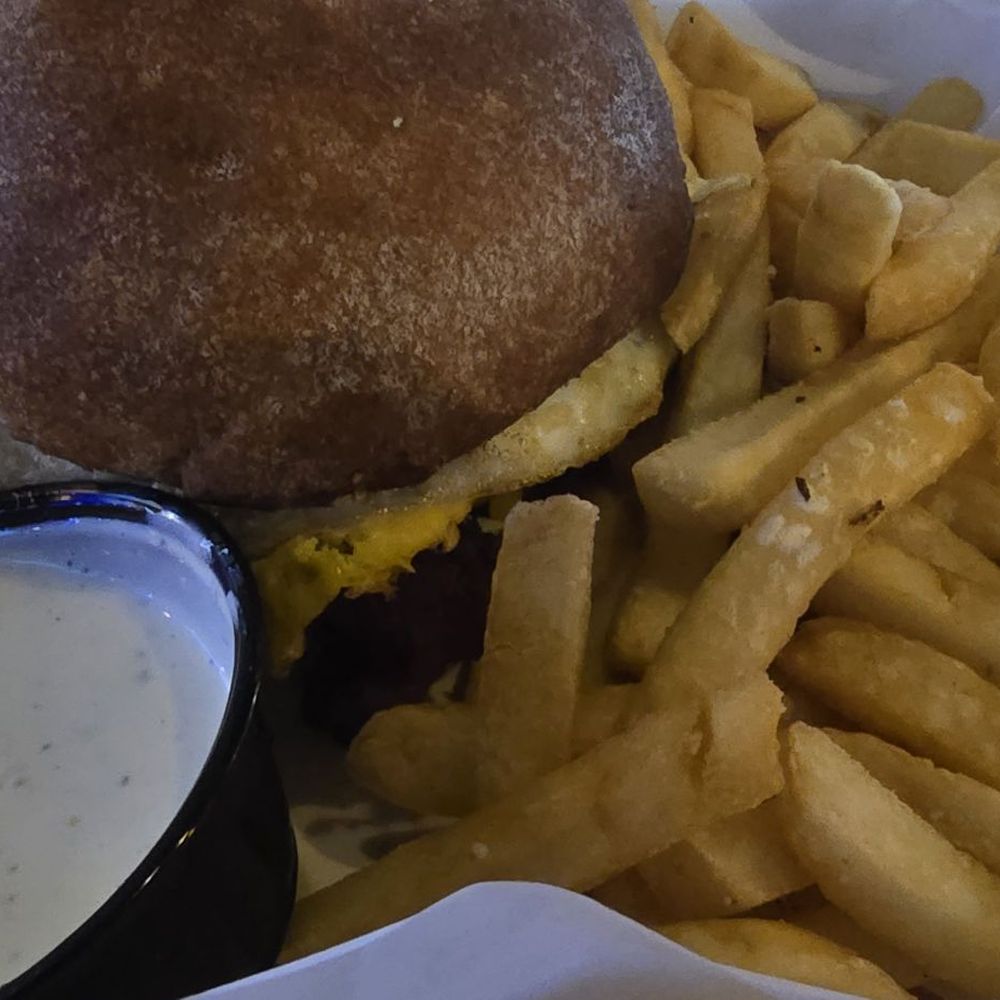 Alexs Bar - Alex burger with fries cooked in beef tallow. - Sports Bars Near Me - Fairview, Oregon