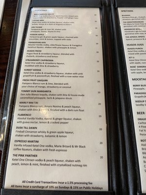 Menu photo 6 Hugos Manly Manly, NSW Menu photo 6 Hugos Manly Manly, NSW
