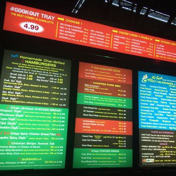 Cook Out - Cook Out Drive thru menu January 2018 - Fast Food Near Me - Charlotte, North Carolina