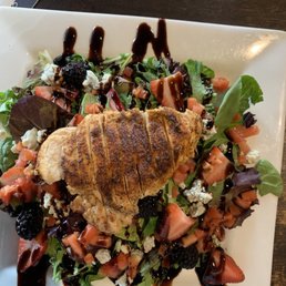 Bel Mar Salad: mixed greens, strawberries, blackberries, blue cheese crumbles, grilled chicken and balsamic glaze. Bel Mar Salad: mixed greens, strawberries, blackberries, blue cheese crumbles, grilled chicken and balsamic glaze.