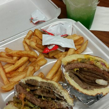Cincy Steak and Lemonade - Steak and gyro burger with green apple lemonade $9 - Cheesesteaks Near Me - Cincinnati, Ohio