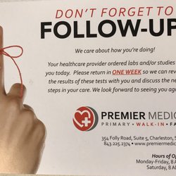 Premier Medical - Reminder card, address, phone and hours