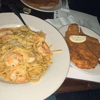 Roman Cucina - Aglio olio with shrimp and chicken Milanese - Italian Near Me - Dallas, Texas Roman Cucina - Aglio olio with shrimp and chicken Milanese - Italian Near Me - Dallas, Texas