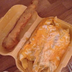 Macaris - Battered sausage and garlic cheese chips! Low fat and no worries about the hips