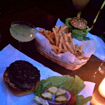 Sweet Afton - Sweet Afton burger, side of fries, gin basil and portabella burger - Bars Near Me - Astoria, New York
