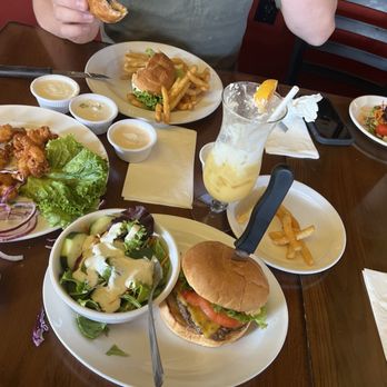 Cornucopia Restaurant - Cheezy American Burger side salad cheese curds Big Butterflys Blackened Bleu Burger cocktails beer and more haha - Beer Gardens Near Me - Eugene, Oregon