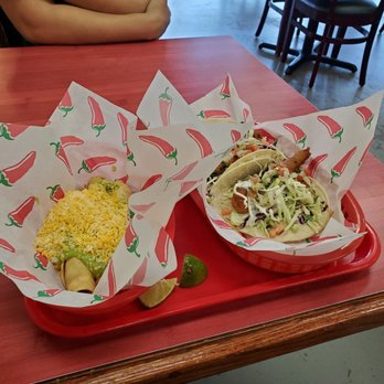 Don Ladis Taco Shop - 3 rolled tacos and 2 fish tacos. - Mexican Near Me - Gresham, Oregon