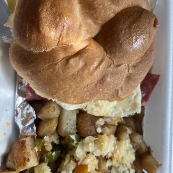 Lorenzo's Italian Cafe - Turkey bacon egg and cheese , home fries with onions and peppers - Italian Near Me - Schenectady, New York