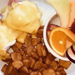 Les Amis Thimens Resto Bar - Salmon Egg Benedict with fruit bowl