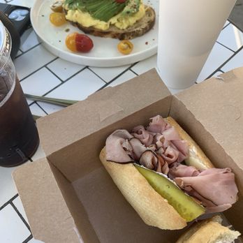 Crust & Crumble Bakery - My friend had avocado toast. I got the ham with butter and pickle. Fantastic! I ate half and saved the rest for the next morning. - Bakeries Near Me - Glendora, California