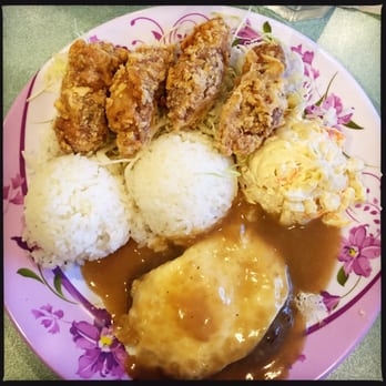 Hawaiian Sun B.B.Q - Mixed Plate, mochiko chicken & loco moco, with two scoops rice and Mac salad. So ONO!! - Hawaiian Near Me - Everett, Washington Hawaiian Sun B.B.Q - Mixed Plate, mochiko chicken & loco moco, with two scoops rice and Mac salad. So ONO!! - Hawaiian Near Me - Everett, Washington