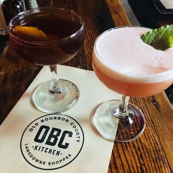 OBC Kitchen - Upper east-side Manhattan in the left.  I can't remember the one on the right-a Bourbon cocktail with egg whites. - Salad Near Me - Lexington, Kentucky