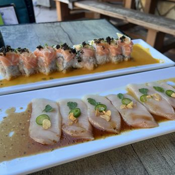 Sushi Beluga - Yellowtail Could arpaccio and Salmon Lemon Roll. Delicious! - Sushi Bars Near Me - Playa del Rey, California Sushi Beluga - Yellowtail Could arpaccio and Salmon Lemon Roll. Delicious! - Sushi Bars Near Me - Playa del Rey, California