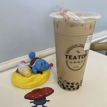 TeaTop - Earl grey milk tea with boba, less ice regular sugar and a free sticker! Plus the cute decor :) - Bubble Tea Near Me - Milpitas, California TeaTop - Earl grey milk tea with boba, less ice regular sugar and a free sticker! Plus the cute decor :) - Bubble Tea Near Me - Milpitas, California
