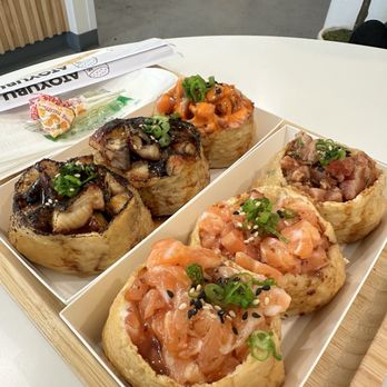 Atoyubu - Fresh Salmon (2), Spicy Tuna (1), Fresh Ginger Tuna (1), Grilled Eel (1) - Japanese Near Me - Buena Park, California Atoyubu - Fresh Salmon (2), Spicy Tuna (1), Fresh Ginger Tuna (1), Grilled Eel (1) - Japanese Near Me - Buena Park, California
