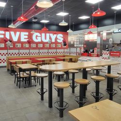 Five Guys - An image of the dining room of the Five Guys restaurant in Hamburg, New York.