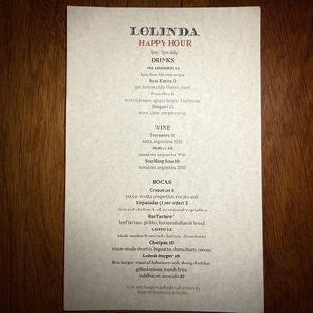Lolinda - Happy Hour Menu 8/2026 - Steakhouses Near Me - San Francisco, California Lolinda - Happy Hour Menu 8/2026 - Steakhouses Near Me - San Francisco, California