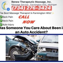 Renew Therapeutic Massage - Do you suffer from pain from a car accident? Call us today!