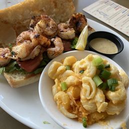 Shrimp po boy and mac and cheese