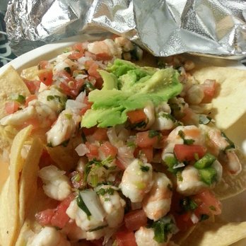 Rosie's Mexican Food - Shrimp ceviche; not on tostada. Tortilla chips. I guess it's the same difference. - Mexican Near Me - Bay Point, California Rosie's Mexican Food - Shrimp ceviche; not on tostada. Tortilla chips. I guess it's the same difference. - Mexican Near Me - Bay Point, California