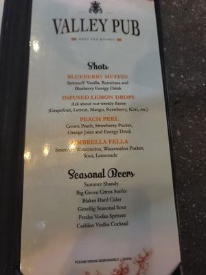 Menu photo 1 Valley Pub WDM, IA