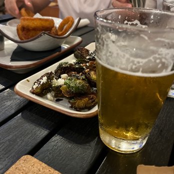 Biergarden Encinitas - Brussel sprouts and onion rings for appetizer - New American Near Me - Encinitas, California