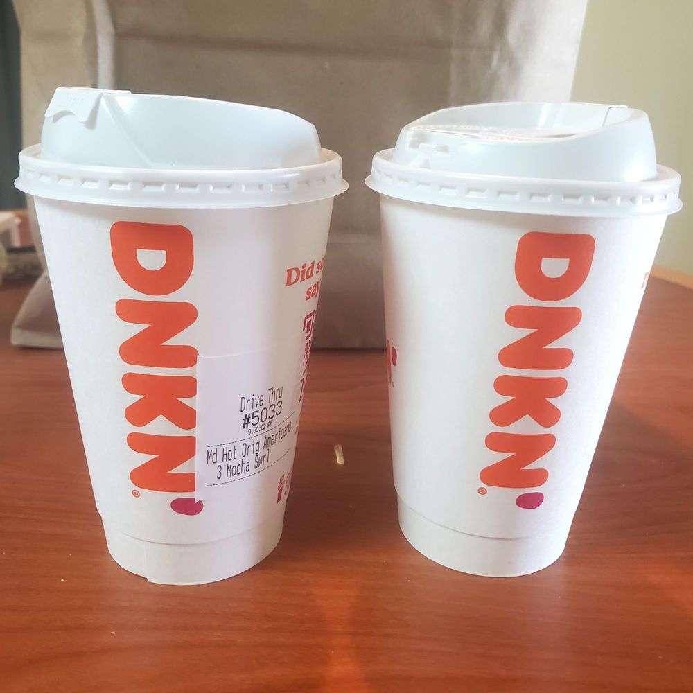 Dunkin' - two cups of dunkin donuts on a table - Coffee & Tea Near Me - Key Largo, Florida Dunkin' - two cups of dunkin donuts on a table - Coffee & Tea Near Me - Key Largo, Florida