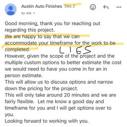 Them not honoring the timeframe they would complete this project. Them not honoring the timeframe they would complete this project.