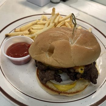Gold Burger Diner - My son got a double smash burger with cheese, mustard, ketchup, onions, pickles, and fries. - Diners Near Me - Georgetown, Texas