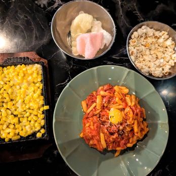 Ehwa J Bar - Yukhoe (Korean Beef Tartare) & complimentary drinking snacks (cheese corn, shrimp chips, popcorn) - Bars Near Me - Toronto, Ontario