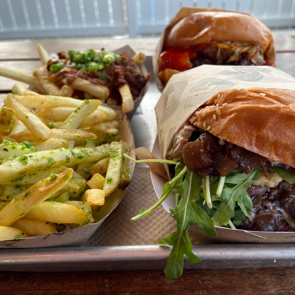 Gott's St. Helena - California Burger, Garlic Fries, Kimchi Burger and Chili Cheese Fries - Burgers Near Me - Saint Helena, California