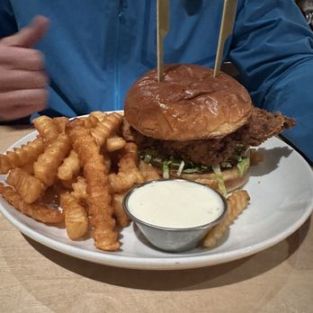 Hinterland Brewery - Crispy Fried Chicken Sandwich with fries - New American Near Me - Green Bay, Wisconsin Hinterland Brewery - Crispy Fried Chicken Sandwich with fries - New American Near Me - Green Bay, Wisconsin